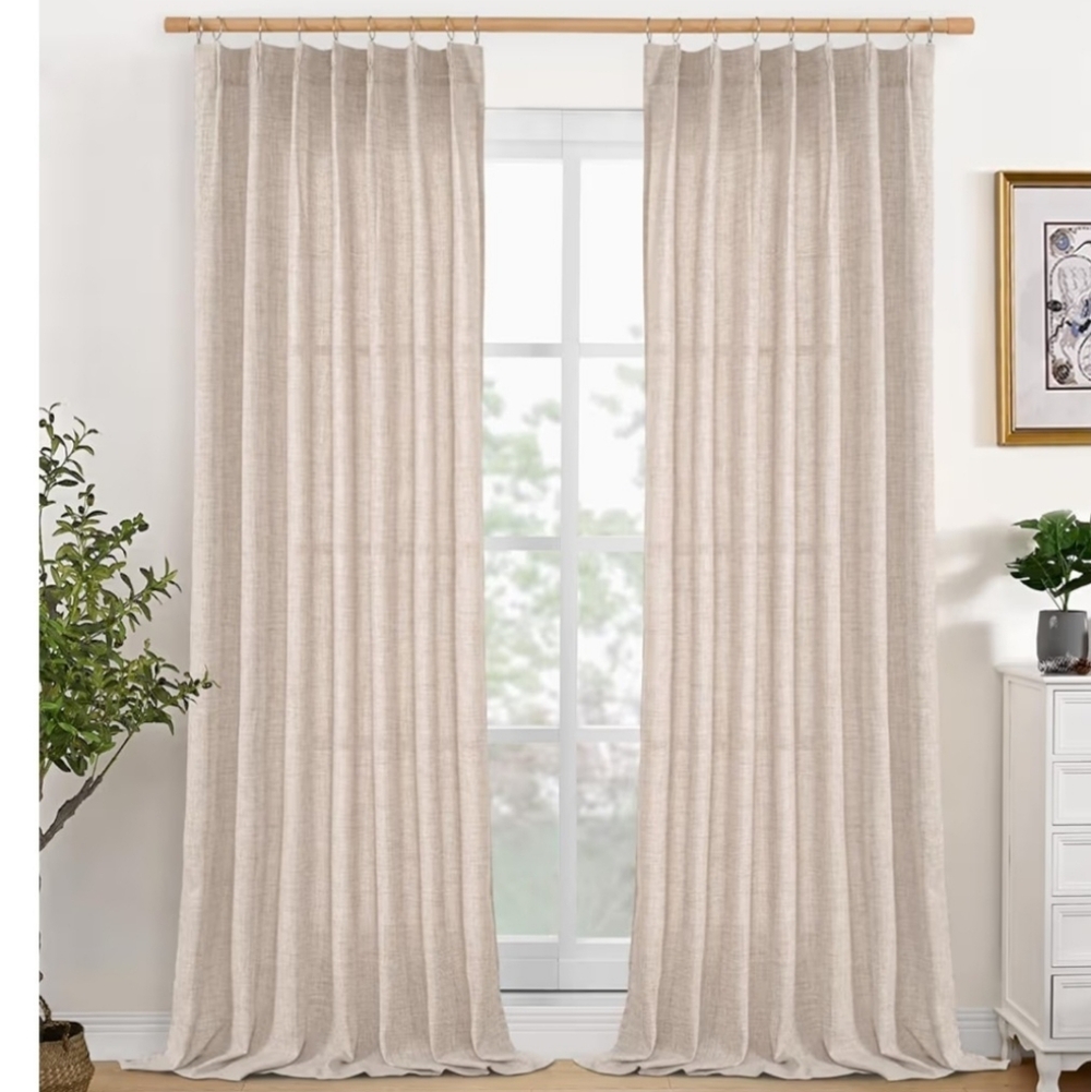 40"x 95" Pinch Pleated Semi Sheer Curtains Natural Linen 2 Panel Light Filtering